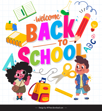 back to school poster template cute cartoon children education elements
