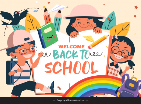 back to school poster template cute cartoon children education elements