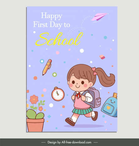 back to school poster template dynamic cute girl cartoon