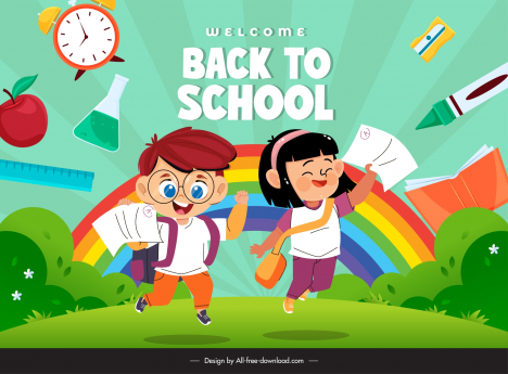 back to school poster template funny dynamic children education elements