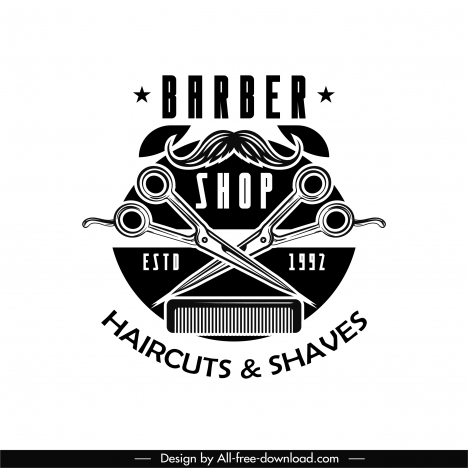 barber shop logotype black white flat retro symbols