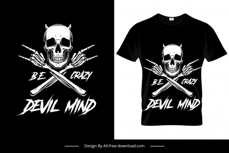 be crazy devil mind tshirt template contrast dark symmetric terrified skull bones sketch