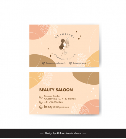 beauty salon business card template classical handdrawn leaf