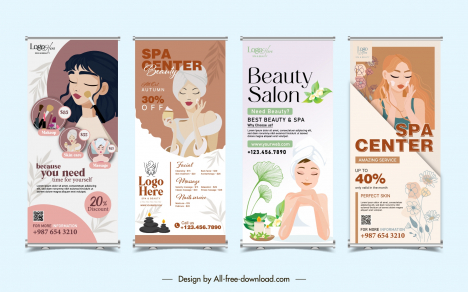 beauty spa salon roll up banner templates collection lady leaf flowers decor