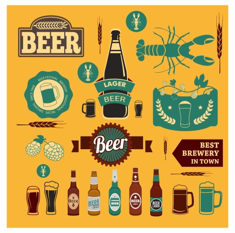 beer promotion design elements collection in various styles