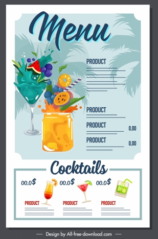 Beverage menu template dynamic fruit juice decor vectors stock in ...