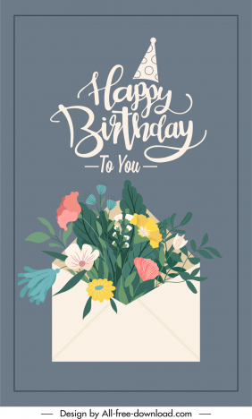 Birthday card cover template flowers envelope decor vectors stock in ...