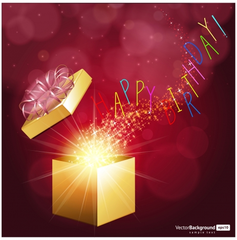 birthday card design with twinkling magical gift box