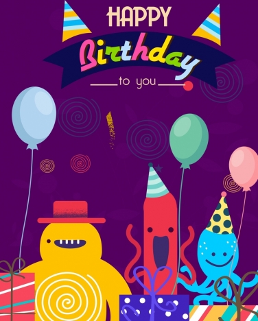 Birthday card template cute stylized cartoon characters vectors stock in  format for free download 