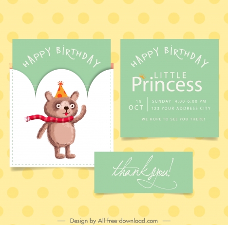 birthday card template cute teddy bear icon decor
