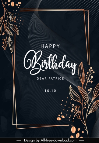 birthday card template elegant dark design handdrawn floras