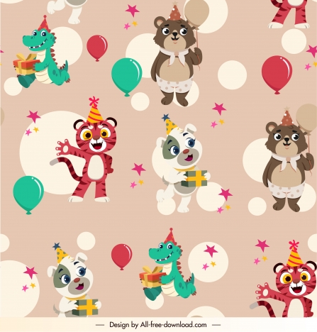birthday pattern template cute stylized cartoon animals sketch