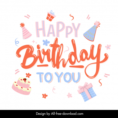 birthday typography design elements dynamic cake gift flora