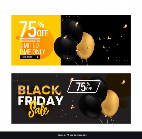 black friday discount banner template dynamic confetti balloon decor