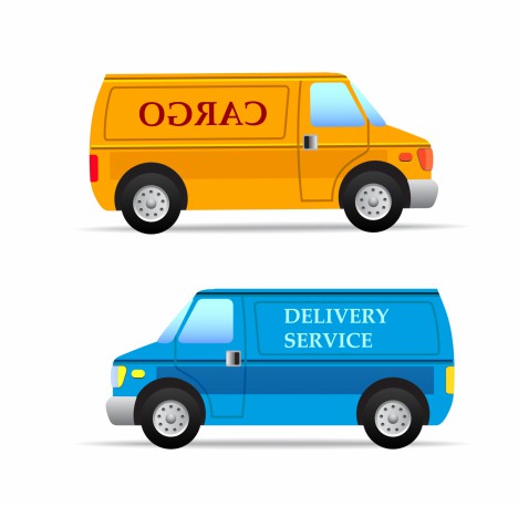 Blue and orange delivery vans isolated vector art