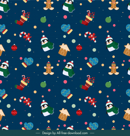 blue christmas pattern template cute xmas elements repeating