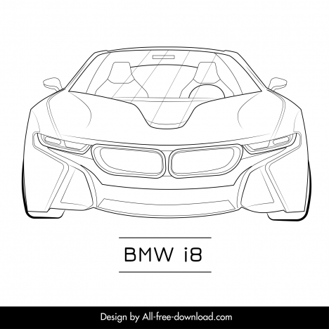 bmw i8 car model icon black white symmetric handdrawn front view outline