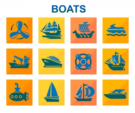 boats icons design with color flat style