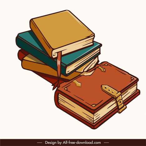 books stack icon retro design 3d sketch