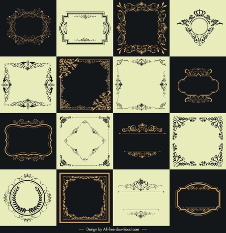 border templates collection retro elegant symmetric decor