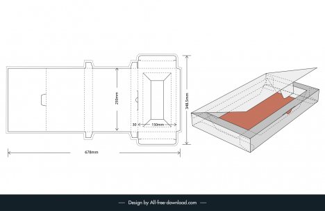 box packaging design elements flat papercut 3d sample outline