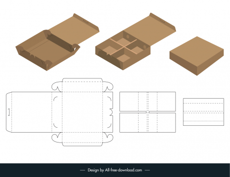 box packaging die cut template modern 3d flat sketch