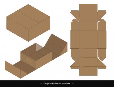 Box packaging template flat die cut 3d sample outline symmetric design ...