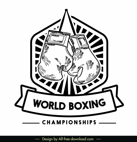 boxing championship logotype black white gloves sketch