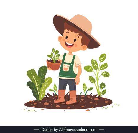 boy  farmer gardening design elements cute cartoon