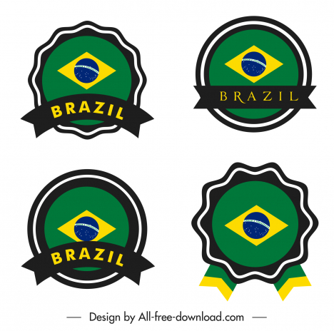 brazil flag stickers templates flat classical design