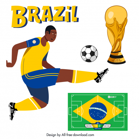 brazil football design elements footballer cup court sketch