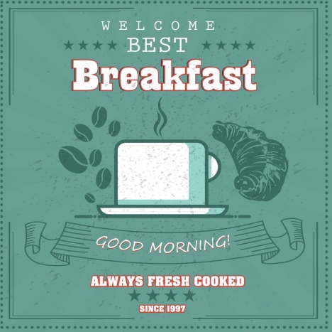 breakfast advertisement coffee cup bread icons retro design