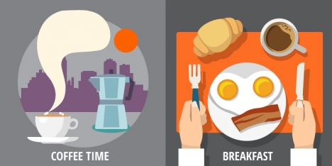 breakfast and coffee time design with colored symbols
