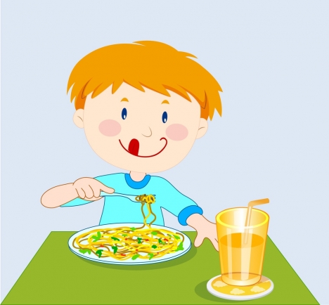 Breakfast background little boy enjoying food cartoon design vectors stock  in format for free download 