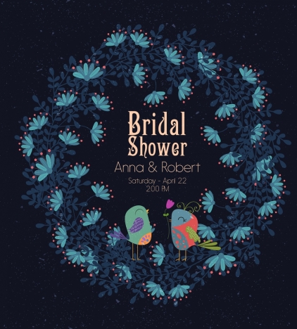 bridal shower banner birds flowers icons decoration