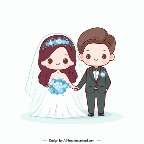 bride  groom design elements cute cartoon handdraw