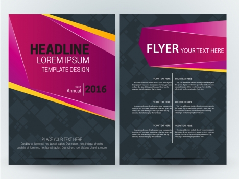 brochure design with dark vignette and pink style
