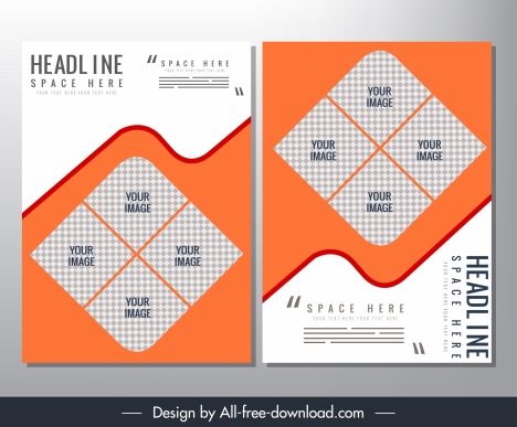 brochure template checkered squares deformed curves decor