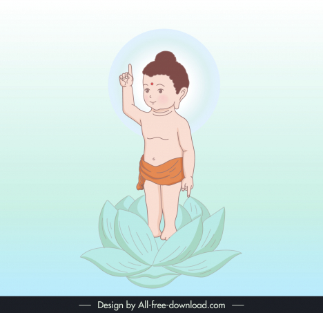 buddha birth design elements cute cartoon child lotus flower