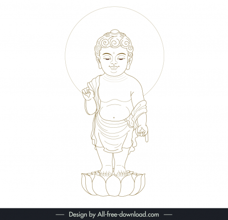 buddha birth design elements handdrawn kid outline