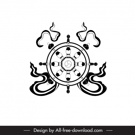 buddhism wheel of life icon black white symmetric outline