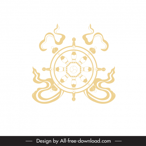 buddhism wheel symbol icon flat dynamic symmetrical outline