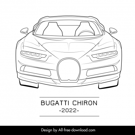 Bugatti chiron 2022 car model icon black white handdrawn front view outline  vectors stock in format for free download 162 bytes