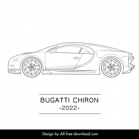 Bugatti chiron 2022 car model icon black white handdrawn side view outline  vectors stock in format for free download 162 bytes