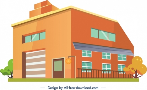 building architecture icon colored 3d design