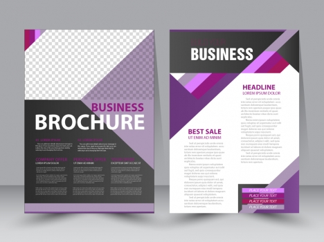 business brochure design with violet checkered illustration