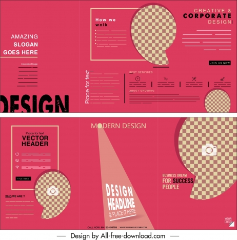 business brochure template modern flat pink checkered decor