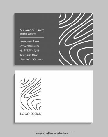business card template black white curves draft