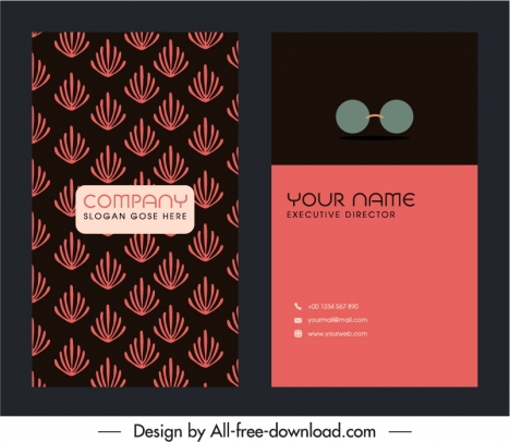 business card template dark design repeating handdrawn plants