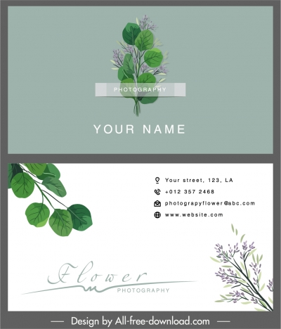 business card template elegant floral leaf decor